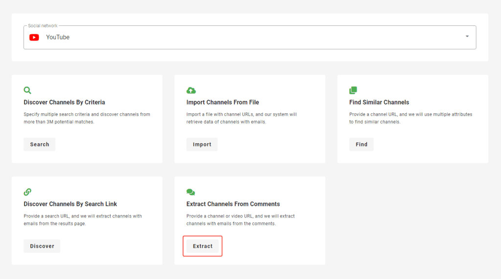 selecting extract channels from comments search option